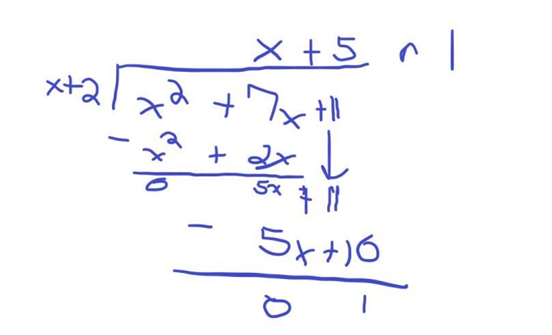 Divide. (x^2+7x+11) + (x+2) Your answer should give the quotient and the remainder-example-1