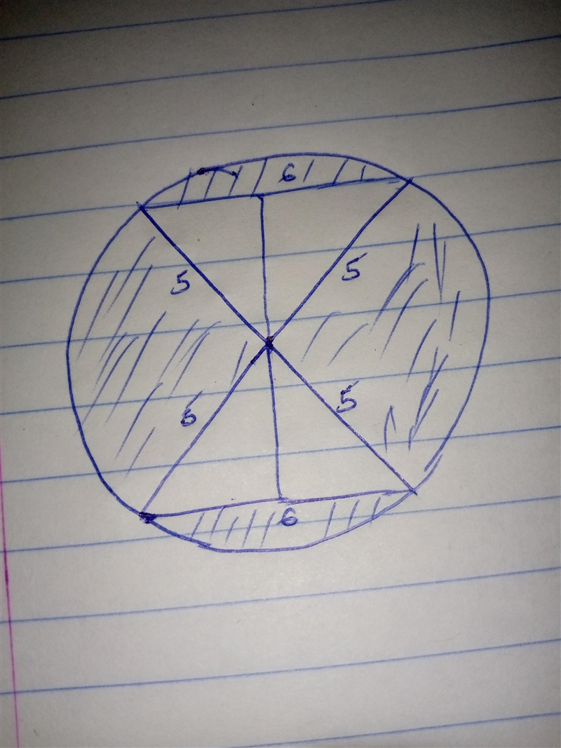 A circle is shown. 4 radii are drawn. Chords are drawn to connect the radii points-example-1