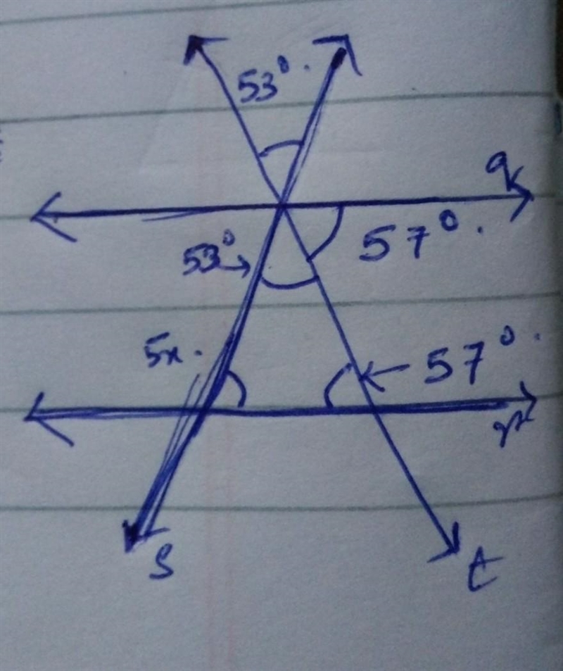 Lines q and r are parallel What is the value of x? A.14 B. 22 C. 53 D. 70-example-1