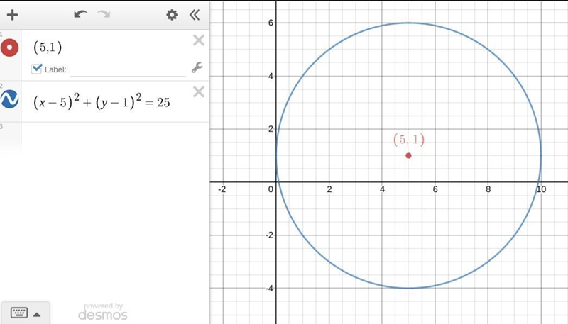 Find an equation of the circle with center at ( 5 , 1 ) that is tangent to the y-axis-example-1