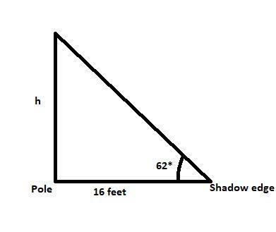 A school flag poll casts a 16 foot shadow on the lawn. A teacher stood at the shadows-example-1