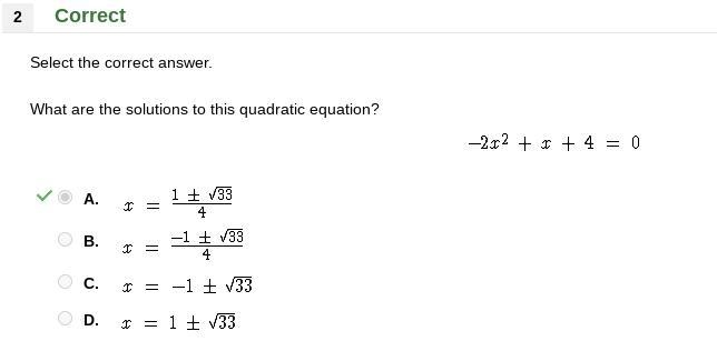 What are the solutions to this quadratic equation? -2x^2+x+4=0-example-1