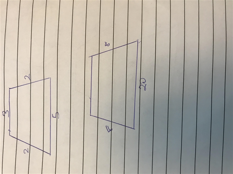 Consider the original trapezoid and the enlargement. A parallelogram with side lengths-example-1