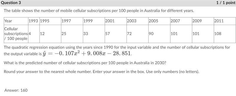 2.) The equation yˆ=−8.74x2+50.57x+39.02 models the number of customers in a store-example-3