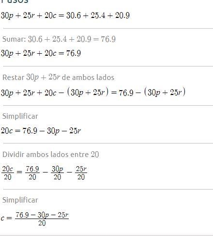 30p + 25r + 20c = 30. 6 + 25.4 + 20.9-example-1