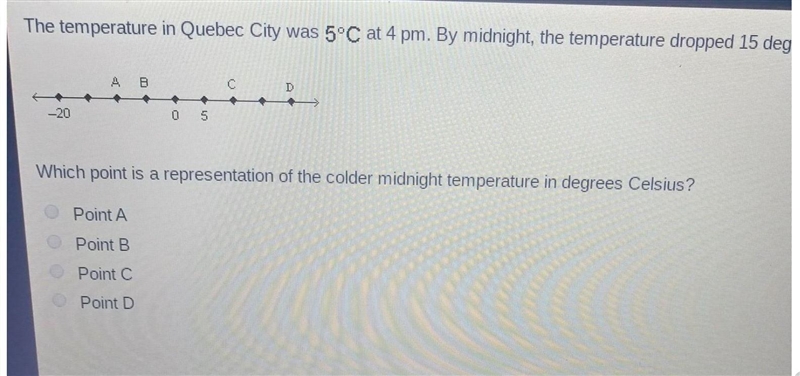 The temperature in Quebec City was 5 degrees Celsius at 4 pm. By midnight, the temperature-example-1