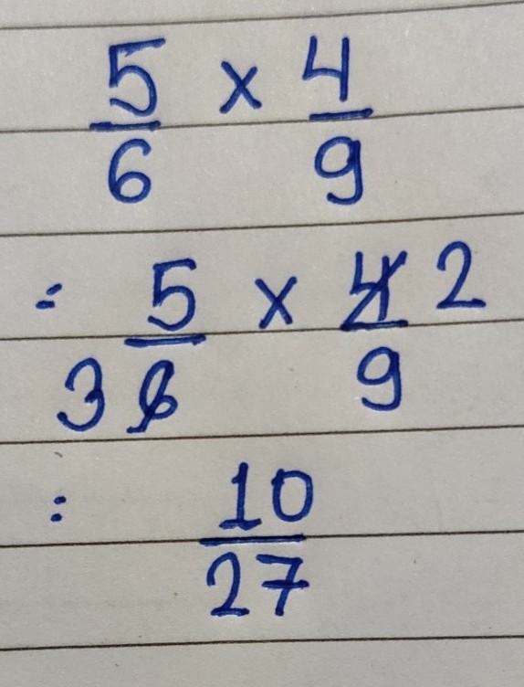 What is the solution of 5/6 x 4/9.-example-1