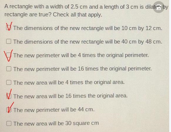 A rectangle with a width of 2.5 cm and a length of 3 cm is dlated by a scale factor-example-1