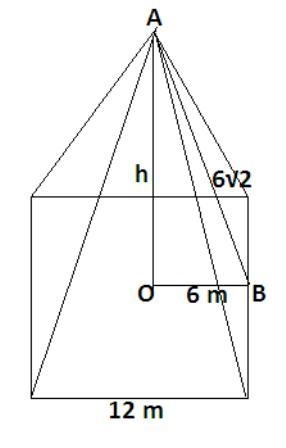 A right pyramid with a square base has a base edge length of 12 meters and slant height-example-1