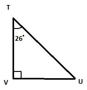 In ΔTUV, the measure of ∠V=90°, the measure of ∠T=26°, and VT = 83 feet. Find the-example-1