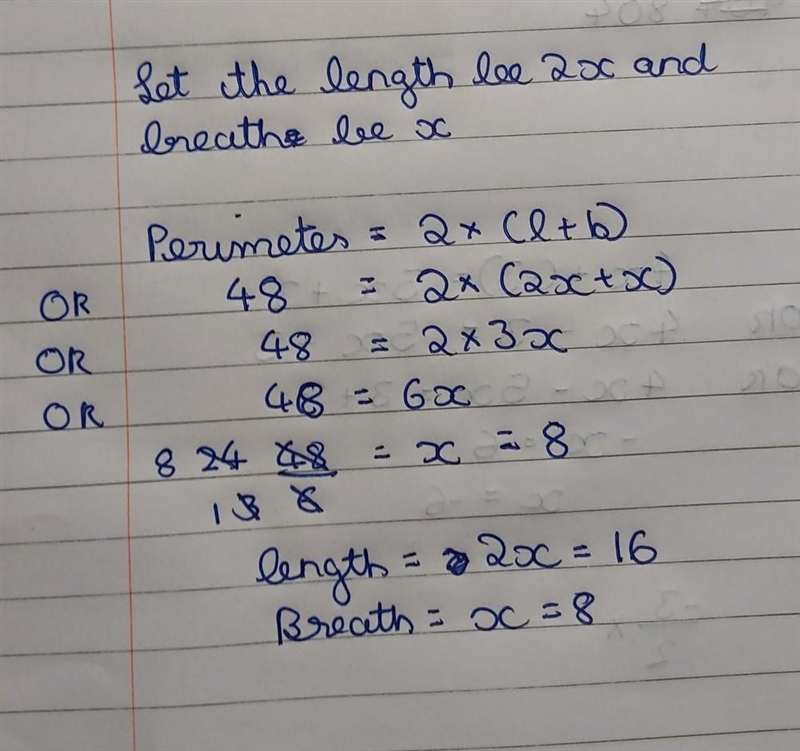 The length of a rectangle is twice its width. If the perimeter of the rectangle is-example-1