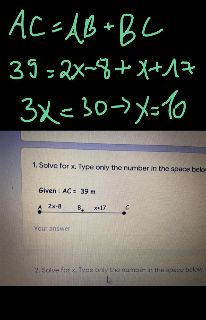 Given : AC = 39 m A 2x-8 B В Your answer-example-1