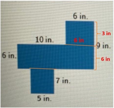 Find the area of the irregular figure 6 in. 10 in. 9 in A = [ ? ]in.2 6 in. 7 in. 5 in-example-1