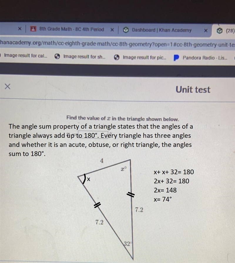 Find the value of x in the triangle shown below-example-1