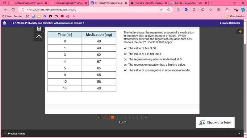 The table shows the measured amount of a medication in the body after a given number-example-1