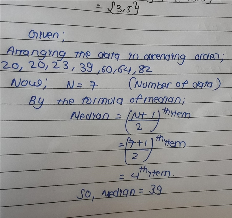 Find the median, divide it by 3 20, 82, 39, 23, 20, 60, 64.-example-1