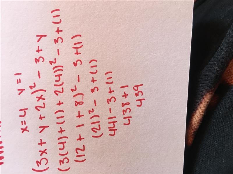 If x=4 and y=1 then what is 3x + y + 2x squared minus 3 + y ​-example-1