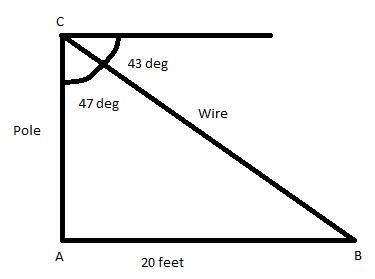 A wire attached to the top of a pole reaches a stake in the ground 20 feet from the-example-1