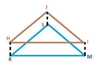 Triangles K M L and H J I are stacked to form a prism. The given three-dimensional-example-1