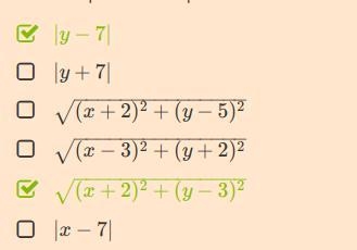 Which expressions represent the distances from the point (x,y) to the focus and the-example-1