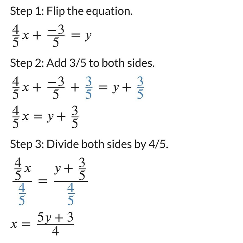 Y = 4/5x - 3/5 |||||​-example-1