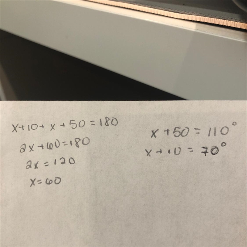 The angles in a triangle are represented by x+10 and x+50. what is the measure of-example-1