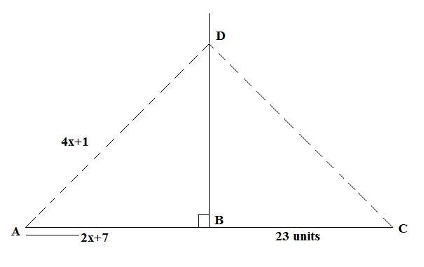 In the diagram, the length of segment BC is 23 units. Line l is a perpendicular bisector-example-1