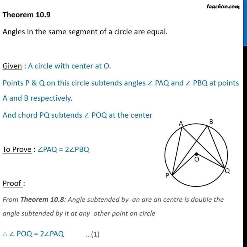 Prove that the angles in the same segment of a circle are equal.-example-1