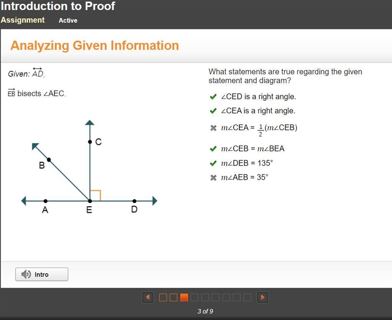 What statements are true regarding the given statement and diagram? ∠CED is a right-example-1