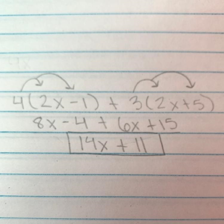 SAMB DOGRUS 4(2x-1)+3(2x+5) 4(2x - 1) + 3(2x+5)-example-1