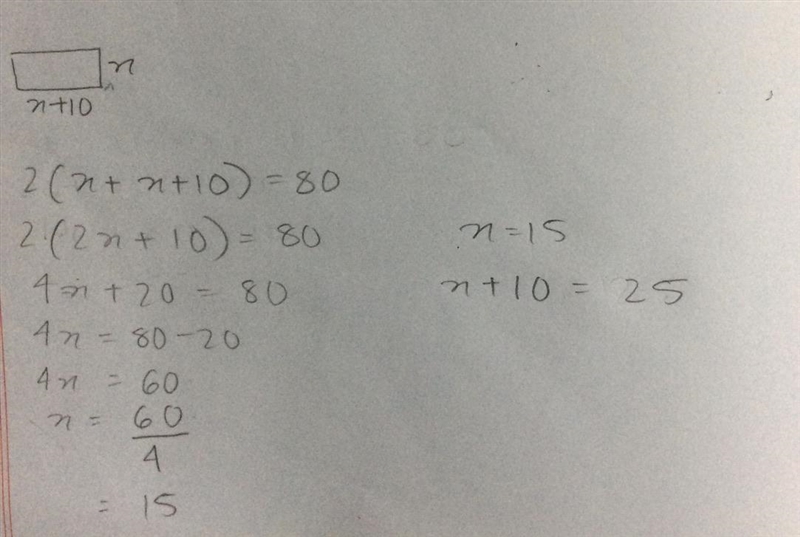 The length of a rectangle is 10 dm more than its width and its perimeter is 80 dm-example-1