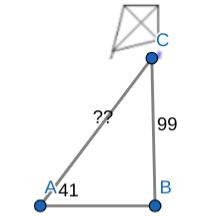 A kite is flying 99 ft off the ground, and it's strong is pulled taut. The angle of-example-1