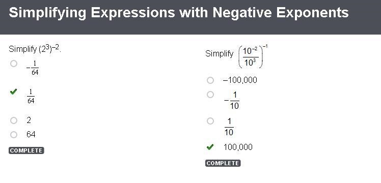 Simplify (2^3)–2. -1/64 1/64 2 64-example-1