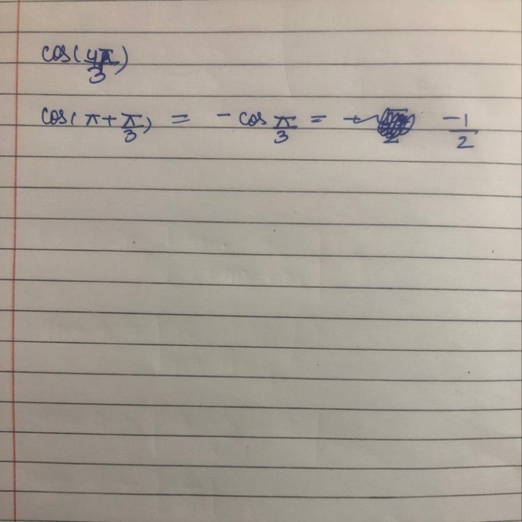 What is the value of cos(4pi/3) Answer: B.-1/2 on edg-example-1