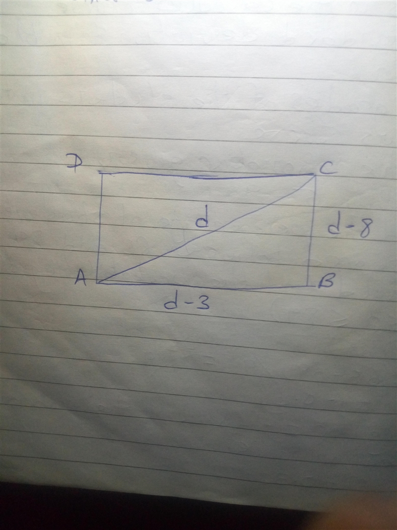 The length of a rectangle is 3 m less than the diagonal and the width is 8 m less-example-1