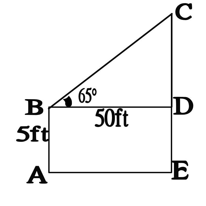 A person can see the top of a building at an angle of 65°. The person is standing-example-1