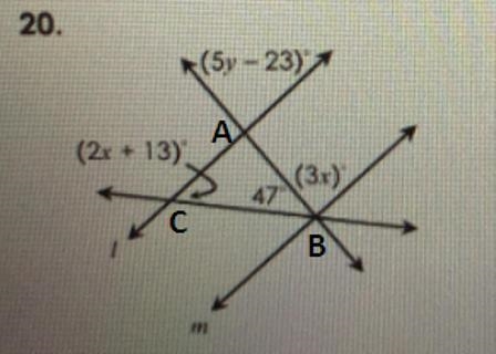 For questions 18-20, if l \\ m, find the values of x and y-example-1