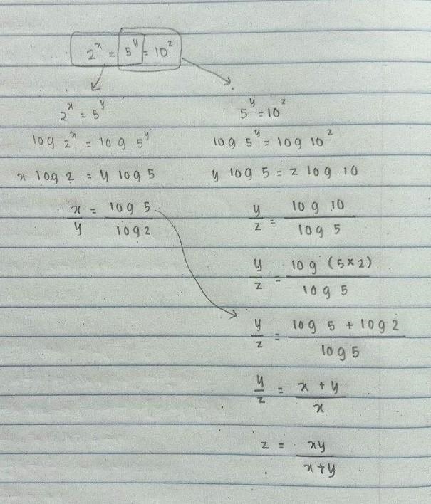 It is given that 2^x = 5^y = 10^z , express z in terms of x and y​-example-1