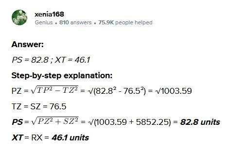 PX, PY, and PZ are the perpendicular bisectors of ARST. Find PS and XT. PS= XT=-example-1