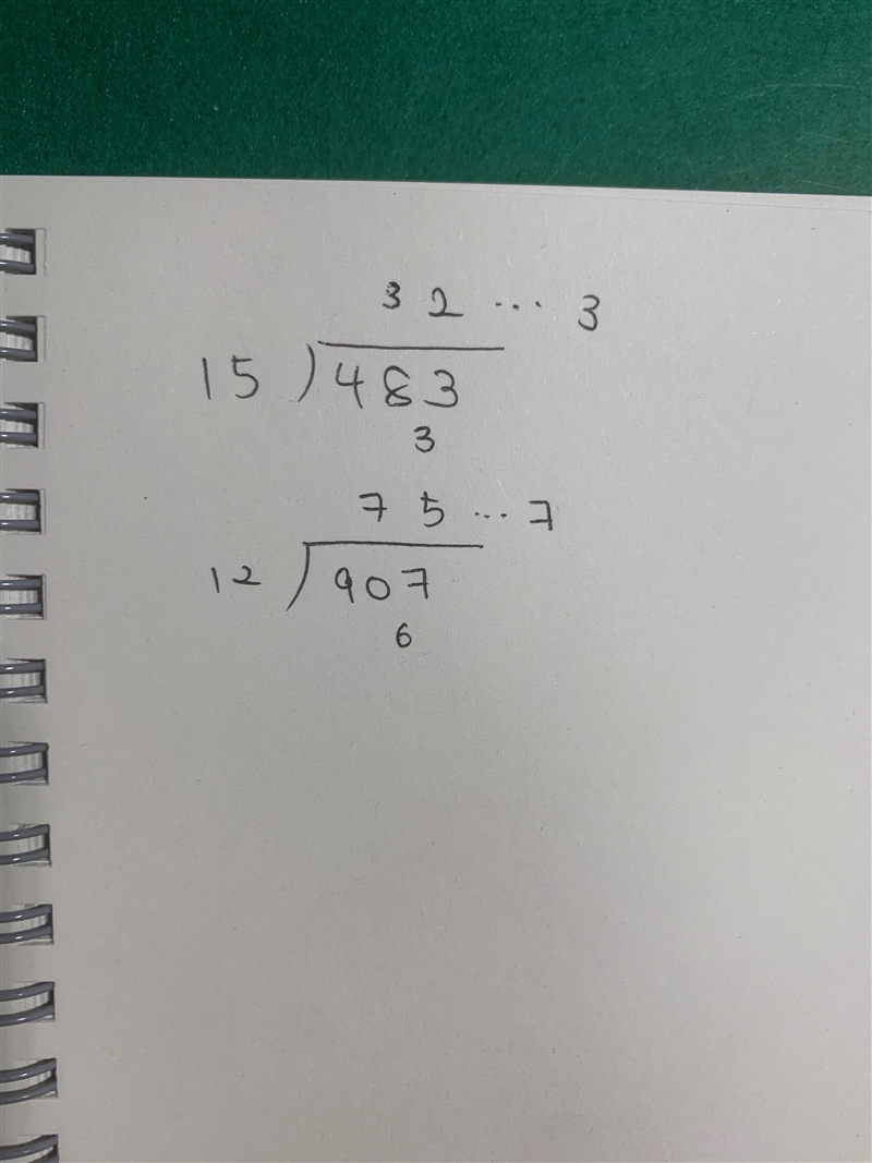 5. Use long division: a. 483 ÷ 15 b. 907÷12​-example-1