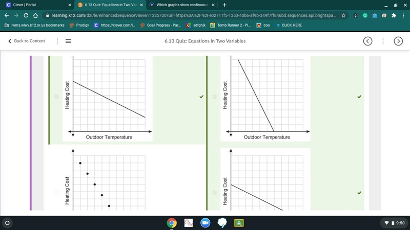 Which graphs show continuous data? Select each correct answer. A line graph with Outdoor-example-1