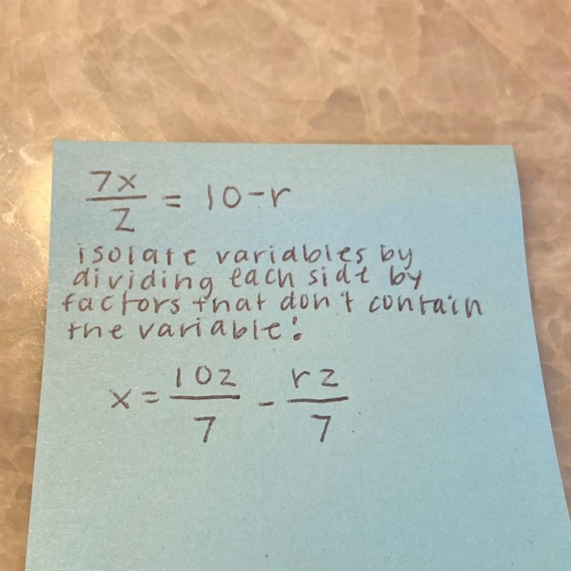 7x/z=10-r solve for x-example-1