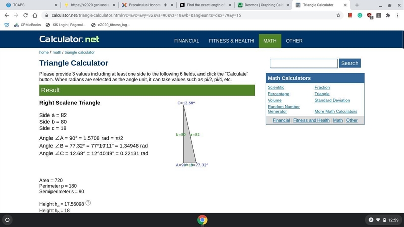 Find the exact length of the third side. 82 18-example-1