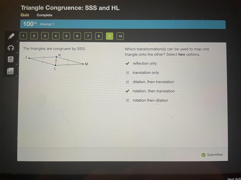 Which transformation can be used to map one triangle onto the other select two options-example-1