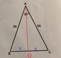 An isosceles triangle ABC has legs of length 24 and a vertex angle that measures 36º . Determine-example-1