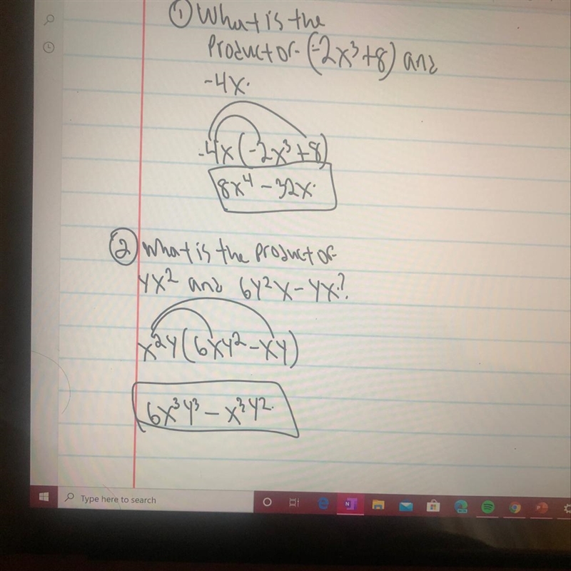 Practice: 1. What is the product of – 2x^3 + 8 and - 4x? 2. What is the product of-example-1