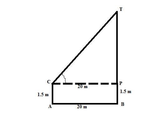 A student stands 20 m away from the foot of a tree and observes that the angle of-example-1