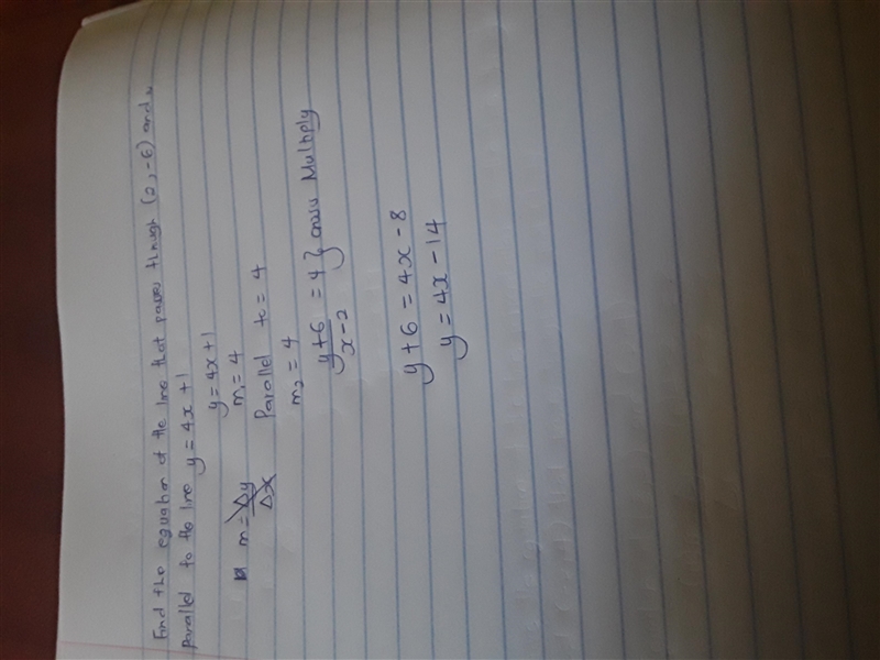 Find the equation of the parallel line. Find the equation of the line that passes-example-1