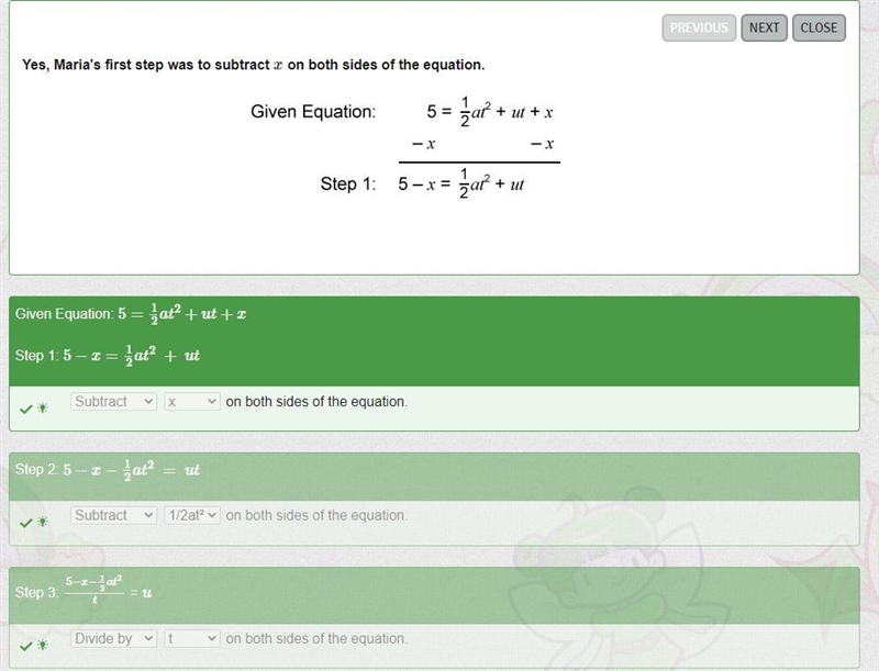 In Maria's physics class, she had to solve the equation 5=12at2+ut+x for u.-example-1