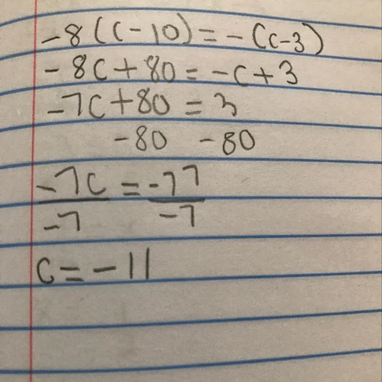 -8 (c - 10) = - (c-3)-example-1